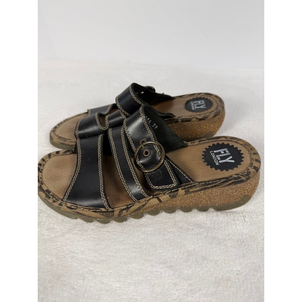 Fly London Leather Slide Sandals Buckle Strap Portugal Women EU 39 - Picture 2 of 8